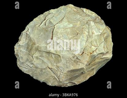 Questa ascia Acheuleana, realizzata dall'Homo erectus tra 500.000 e 750.000 anni fa, periodo paleolitico inferiore Foto Stock