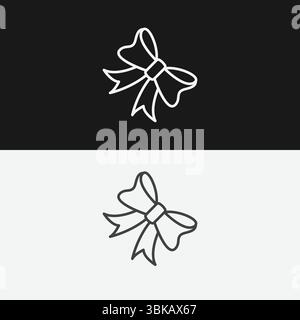 Fiocco decorativo o nastro su sfondo bianco e nero, che rappresenta regali o decorazioni natalizie Illustrazione Vettoriale