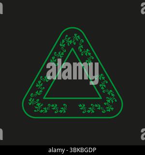 Icona di riciclaggio del triangolo. Bordo della freccia verde. Forma vettoriale ECO. Sfondo nero. Illustrazione Vettoriale