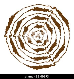 Anelli del tronco dell'albero. Consistenza della crescita del legno. Superficie vettoriale marrone. Forma circolare astratta. Illustrazione Vettoriale
