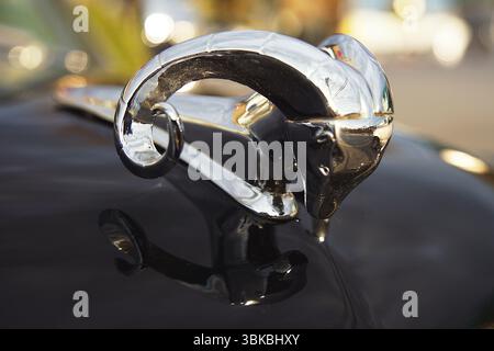 Cofano Dodge RAM cromato lucidato personalizzato in occasione della fiera automobilistica locale, Victoria, Vancouver Island, British Columbia, Canada Foto Stock