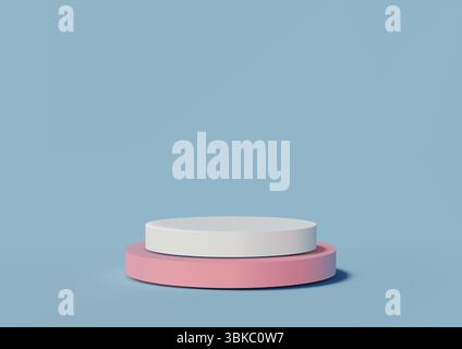 mock-up 3d con un podio cilindrico bianco su base rosa su uno sfondo blu rilassante, branding minimalista, pubblicità e. Illustrazione Vettoriale