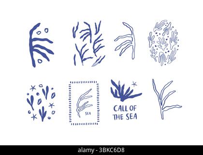 Set di coralli stravaganti disegnati a mano Illustrazione Vettoriale