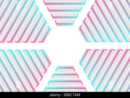 Esagoni olografici a strisce sfondo geometrico astratto tecnologico. Progettazione vettoriale Illustrazione Vettoriale