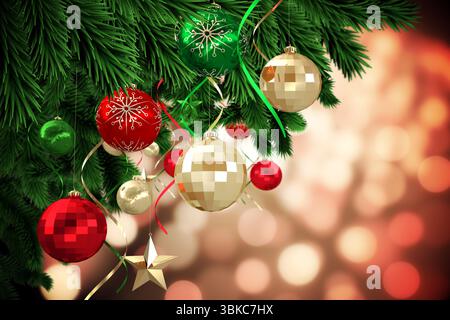 Decorazioni natalizie appese al ramo Foto Stock