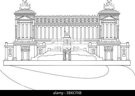 Linea bianca e nera che disegna l'altare della Patria, noto anche come il Vittoriano, un monumento a Roma. Illustrazione Vettoriale