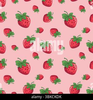 Motivo di fragole senza cuciture. Ripetizione con fragole. Motivo estivo su sfondo rosa. Fragole rosse succose senza cuciture Illustrazione Vettoriale