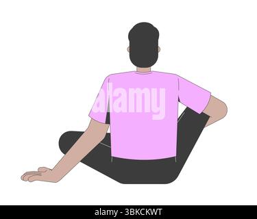 Uomo senza volto dell'asia meridionale seduto a gambe incrociate dietro il personaggio dei cartoni animati 2D. Illustrazione Vettoriale