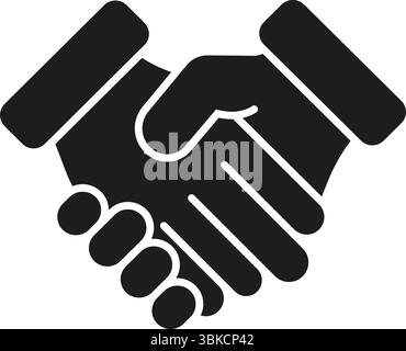 Icona fissa handshake. Simbolo della silhouette di partnership, accordo e collaborazione. Lavoro di squadra, rapporti commerciali e comprensione reciproca. Isolato Illustrazione Vettoriale