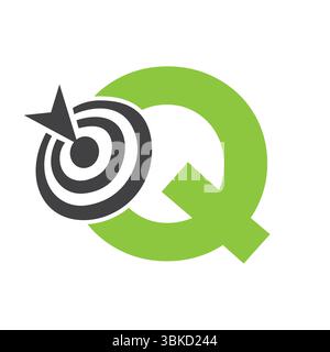 Logo di destinazione iniziale sul simbolo della lettera Q per il successo. Design del logo degli obiettivi aziendali Illustrazione Vettoriale