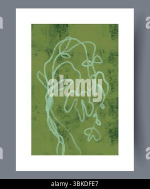 Questo disegno astratto di una pianta su sfondo verde crea un'atmosfera tranquilla Illustrazione Vettoriale