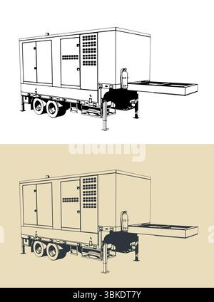 Illustrazioni vettoriali stilizzate del rimorchio del generatore diesel Illustrazione Vettoriale