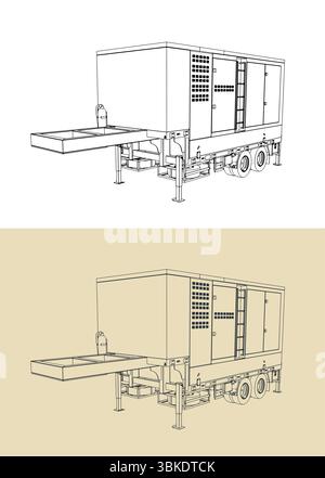 Illustrazioni vettoriali stilizzate del rimorchio del generatore diesel Illustrazione Vettoriale