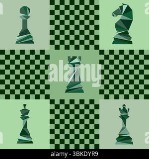 Sfondo degli scacchi. Poster per il torneo di scacchi. Illustrazione astratta del design degli scacchi. Concetto di giornata degli scacchi. Competizione, sport intellettuale, campionato. Illustrazione Vettoriale