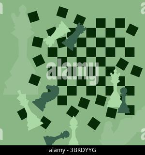 Sfondo degli scacchi. Poster per il torneo di scacchi. Illustrazione astratta del design degli scacchi. Concetto di giornata degli scacchi. Competizione, sport intellettuale, campionato. Illustrazione Vettoriale