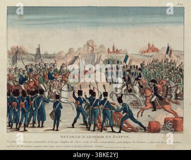 La battaglia di Aboukir in Egitto, il generale Murat, che era al comando, fu irritata dall'audacia dei turchi. Litografia a colori , circa 1800 Foto Stock