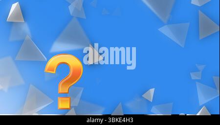 Punto interrogativo tridimensionale fluttuante in studio digitale, con triangoli, spazio di copia Foto Stock