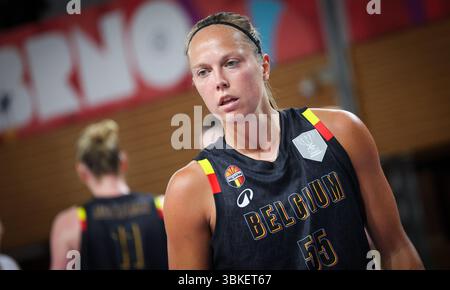 Brno, Repubblica Ceca. 20 giugno 2025. La belga Julie Allemand nella seconda partita della fase a gironi (gruppo C) tra il Montenegro e la nazionale belga femminile "The Belgian Cats", a Brno, Repubblica Ceca, venerdì 20 giugno 2025, all'EuroBasket 2025 FIBA femminile. BELGA PHOTO VIRGINIE LEFOUR credito: Belga News Agency/Alamy Live News Foto Stock