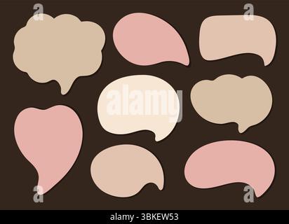 Una collezione di bollicine color pastello. Adesivi con icone vuote per i moduli di conversazione. Forme astratte con spazio di testo per chat, sessioni di pianificazione e social media Illustrazione Vettoriale