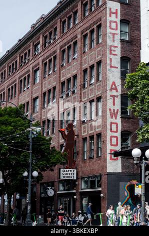 Benvenuti all'Hotel Atwood nel centro di Seattle Foto Stock