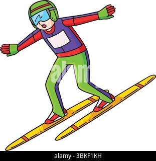 Ponticello per sci maschio Telemark Landing Cartoon Clipart Illustrazione Vettoriale