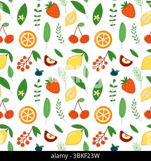 Fantasia senza cuciture di frutta estiva. Con frutta succosa. Illustrazione Vettoriale
