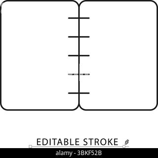 Icona dello schizzo in stile linea minimale con traccia modificabile. Quaderno a spirale aperto, libro da disegno vuoto, elemento creativo per grafica, illustrazione Illustrazione Vettoriale