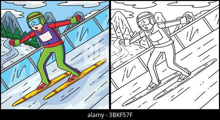 Illustrazione di atterraggio Telemark del ponticello da sci maschile Illustrazione Vettoriale