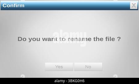 La finestra di dialogo visualizza la richiesta di conferma in stile piatto su sfondo grigio con pulsanti blu della barra del titolo Foto Stock