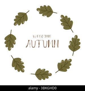 Cornice rotonda autunnale, design per poster, striscioni, biglietti d'auguri, adesivi Illustrazione Vettoriale