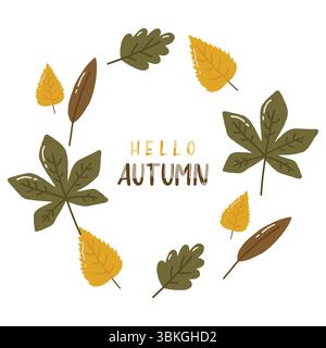 Cornice rotonda autunnale, design per poster, striscioni, biglietti d'auguri, adesivi Illustrazione Vettoriale