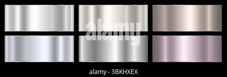 Una serie di sfumature di argento metallico. Collezione di sfumature d'argento. Sfondo lucido astratto. Illustrazione Vettoriale