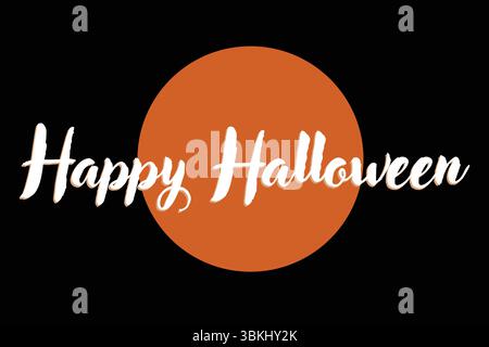 Buon testo di Halloween con la luna arancione. Illustrazione vettoriale Illustrazione Vettoriale