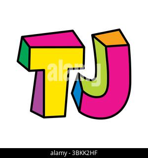 Design vettoriale con logo TJ Letter, vivace e colorato Illustrazione Vettoriale