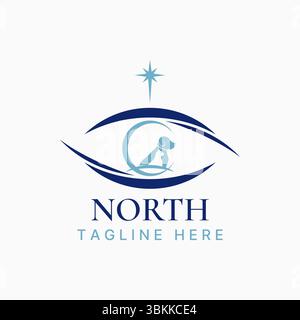 Design del logo concetto grafico creativo immagine vettoriale premium top vendere arte occhio visione con gatto e cane animale animale obiettivo vista ottica clinica medica Illustrazione Vettoriale