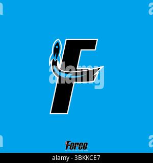 Design del logo concept grafico immagine vettoriale premium originale top sell font F iniziale con Rocket JET Force monogram tech booster space startup veloce Illustrazione Vettoriale