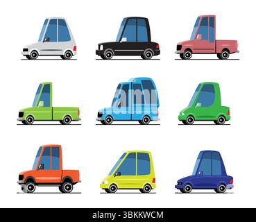Personal Cars Vehicles Set cartoon Illustrations . Design piatto . Isolare su sfondo bianco . Vettore . Illustrazione Vettoriale