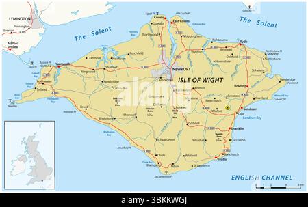 Mappa stradale dell'Isola di Wight, Regno Unito Foto Stock