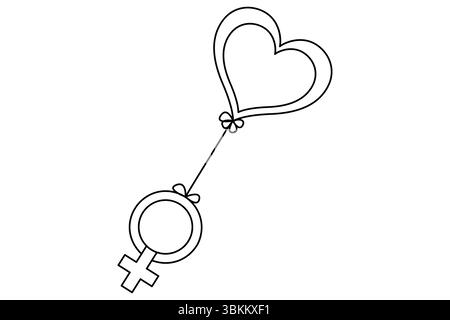 Simbolo femminile icona sesso immagine a linea singola continua disegno vettoriale contorno Illustrazione Vettoriale