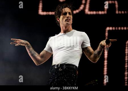 Damiano David si esibisce sul palco al MEO Kalorama 2025 di Lisbona, Portogallo, il 21 giugno 2025. MEO Kalorama 2025 Festival si svolge il 19, 20 e 21 giugno. (Foto di Nuno Cruz/NurPhoto) Foto Stock