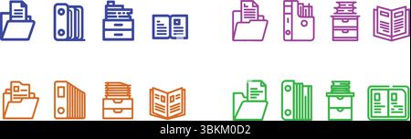 Set di icone minimalista per documenti e forniture per ufficio Illustrazione Vettoriale