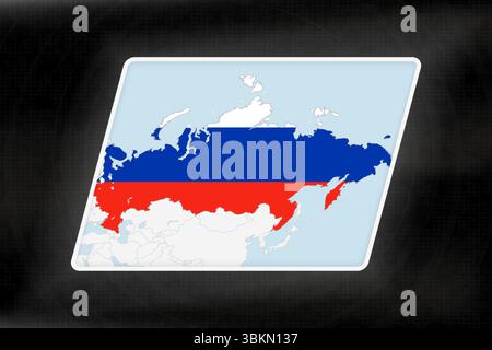 Russia evidenziata in colori bandiera sulla mappa geografica. Mappa moderna su uno sfondo scuro astratto. Illustrazione Vettoriale