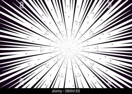 Velocità fumetto linee nere sfondo. Design radiale per fumetti e manga. Effetto esplosione anime. Cornice d'arte anime Illustrazione Vettoriale