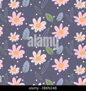 Modello estivo con graziosi fiori disegnati a mano. Design a doodle con delicati motivi floreali naturali. Illustrazione Vettoriale