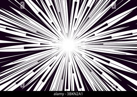 Velocità fumetto linee nere sfondo. Design radiale per fumetti e manga. Effetto esplosione anime. Cornice d'arte anime Illustrazione Vettoriale