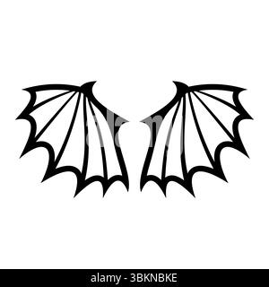 Illustrazione della silhouette nera delle ali di pipistrello. Una coppia simmetrica di ali di pipistrello. Le ali si aprono e si specchiano a vicenda. Illustrazione Vettoriale