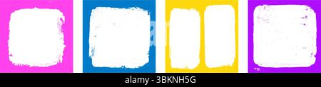 Cornici quadrate grunge multicolore per graffiti. Bordo della vernice con bordi ruvidi per coperchio e striscione. Sovrapposizioni con texture retrò. Rettangolare Illustrazione Vettoriale
