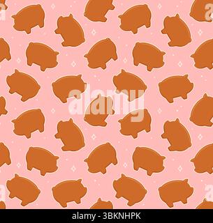 Marranitos, puerquitos o chichimbré, biscotti messicani con pan di zenzero senza cuciture. Semplice illustrazione vettoriale di sfondo rosa piatto. Illustrazione Vettoriale