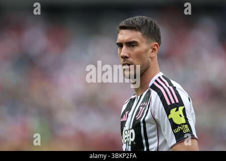 PHILADELPHIA, USA - 22 giugno 2025: Dusan Vlahovic della Juventus FC durante la partita del gruppo G della Coppa del mondo FIFA Club tra Juventus FC e Wydad AC al Lincoln Financial Field (credito: Craig Mercer/ Alamy Live News) Foto Stock