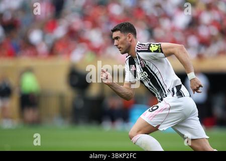 PHILADELPHIA, USA - 22 giugno 2025: Dusan Vlahovic della Juventus FC durante la partita del gruppo G della Coppa del mondo FIFA Club tra Juventus FC e Wydad AC al Lincoln Financial Field (credito: Craig Mercer/ Alamy Live News) Foto Stock